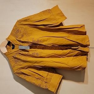 JCREW Mustard Yellow Eyelet Top- NWT / Size XL
